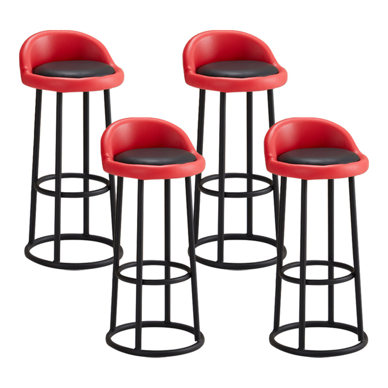 Modern Armless Counter Stool Steel Milk Tea Shop Bar Stool with Leather Cushion and Pedal Red-Black 4 Piece Set Clearhalo 'Bar Furniture' 'Bar Stools' 'bar_stools' 'furn' 'furn_bar_stools' 'furniture_bar_stools' 'Kitchen & Dining Furniture' 'kitchen&dining_furn' 'kitchen' 'kitchen_furn' Furniture' 4503847