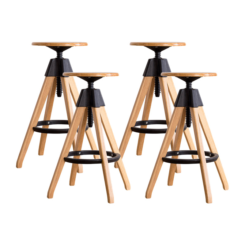 Adjustable Height Counter Stools Industrial Wood Bar Stools with Round Seat Natural 4 Piece Set Bar Stool(31"H) Clearhalo 'Bar Furniture' 'Bar Stools' 'bar_stools' 'furn' 'furn_bar_stools' 'furniture_bar_stools' 'Kitchen & Dining Furniture' 'kitchen&dining_furn' 'kitchen' 'kitchen_furn' Furniture' 4504008