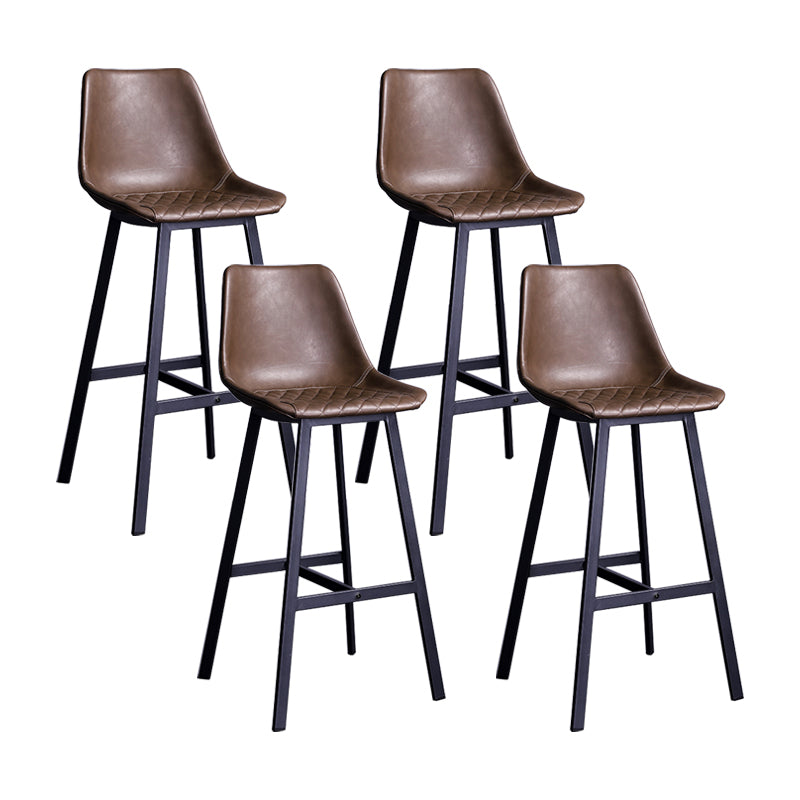 Industrial Metal Low Back Barstool Simple Indoor Tall Stool with Leather Seat Khaki 4 Piece Set Clearhalo 'Bar Furniture' 'Bar Stools' 'bar_stools' 'furn' 'furn_bar_stools' 'furniture_bar_stools' 'Kitchen & Dining Furniture' 'kitchen&dining_furn' 'kitchen' 'kitchen_furn' Furniture' 4504153