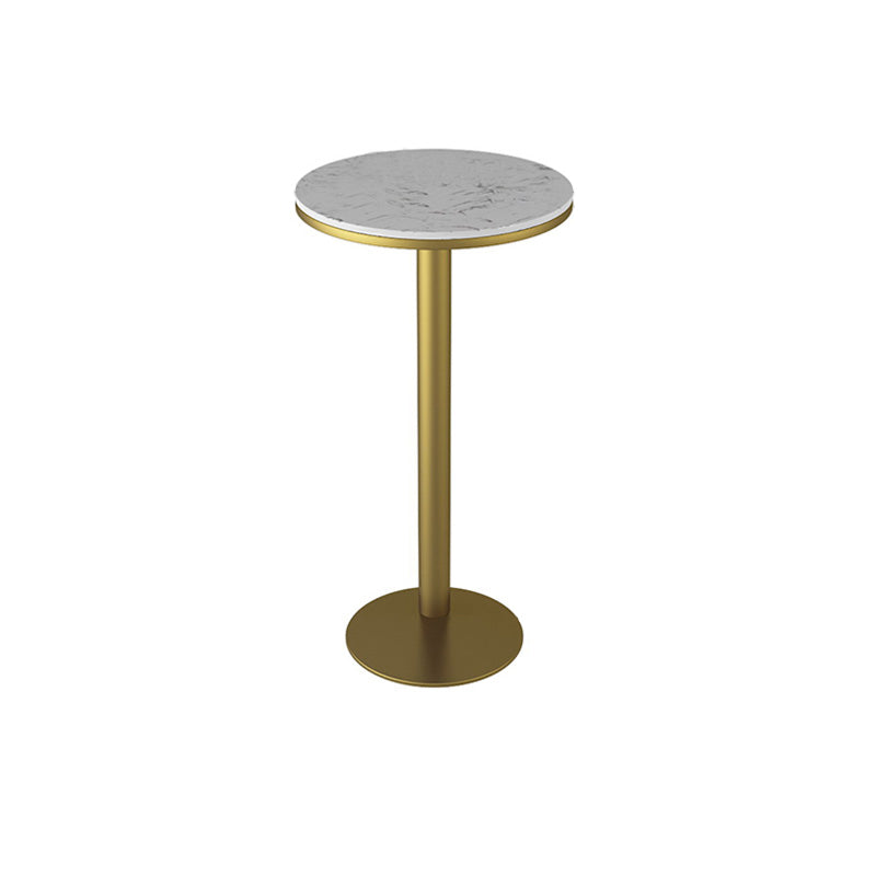 Glam White Marble Counter Table with Round Table Top Pedestal Table - 42" H 27.6"L x 27.6"W x 41.3"H Gold Without Chairs Clearhalo 'Bar Furniture' 'Bar Tables' 'bar_tables' 'furn' 'furn_bar_tables' 'Furniture' 'furniture_bar_tables' 'Kitchen & Dining Furniture' 4504321