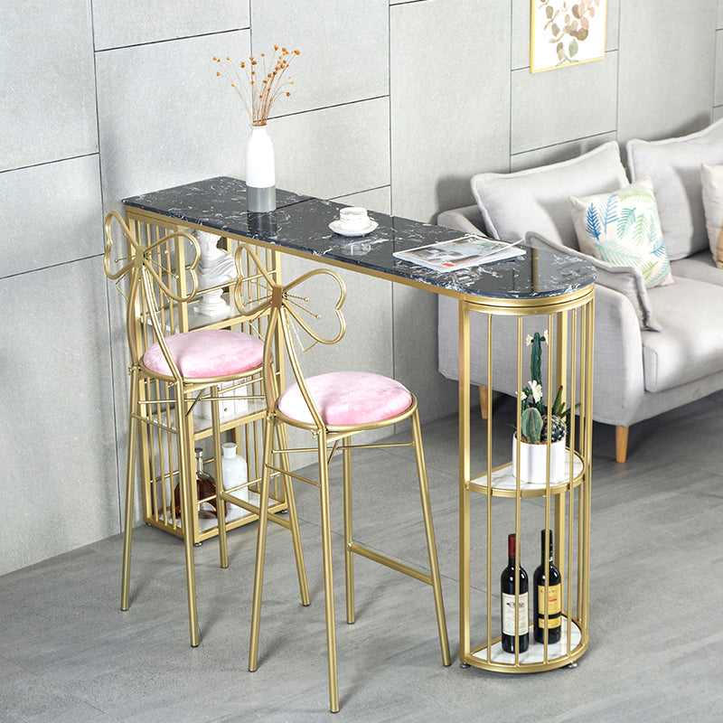 Gold Glam Style Table in Faux Marble Bar Table with Metal Base for Kitchen 70.9"L x 15.7"W x 41.3"H Black Without Chairs Clearhalo 'Bar Furniture' 'Bar Tables' 'bar_tables' 'furn' 'furn_bar_tables' 'Furniture' 'furniture_bar_tables' 'Kitchen & Dining Furniture' 4504365