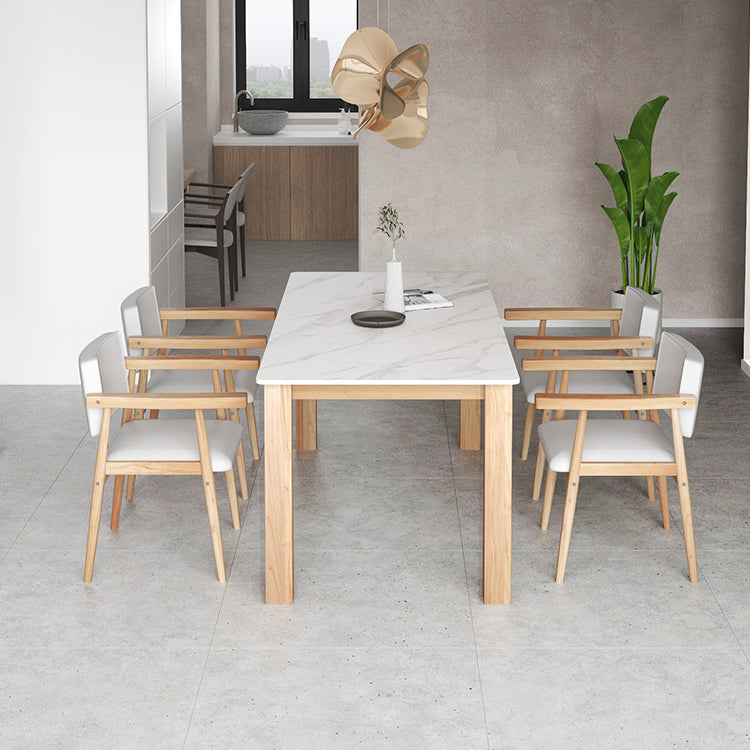 Sintered Stone Top Dining Table Modern Rectangle Table with Wooden Base White 55.1"L x 31.5"W x 29.5"H Without Chairs Clearhalo ' dining_table' 'Dining Tables & Seating' 'Dining Tables' 'furn' 'furn_dining_table' 'Furniture' 'furniture_dining_table' 'Kitchen & Dining Furniture' 'kitchen&dining_furn' 'kitchen' 'kitchen_dining_table' 4510674