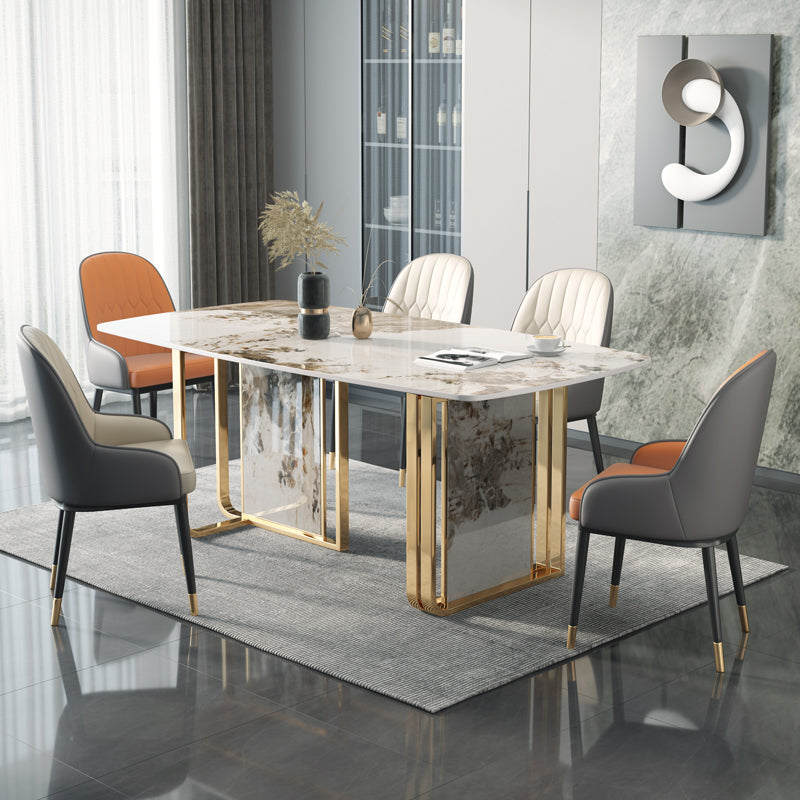 Luxury Sintered Stone Top Table Rectangle Indoor Table with Double Pedestal Base Pandora Gold 63"L x 35.4"W x 29.5"H Without Chairs Clearhalo ' dining_table' 'Dining Tables & Seating' 'Dining Tables' 'furn' 'furn_dining_table' 'Furniture' 'furniture_dining_table' 'Kitchen & Dining Furniture' 'kitchen&dining_furn' 'kitchen' 'kitchen_dining_table' 4510747