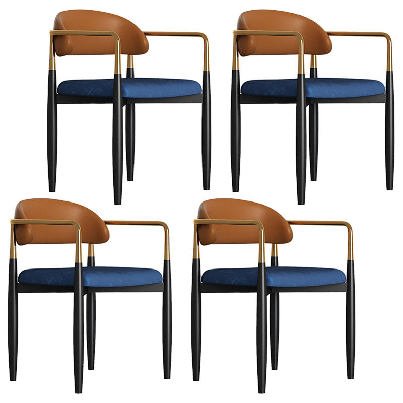 Modern Home Upholstered Arm Chair Matte Finish Open Back Dining Chair Blue-Brown 4 Piece Set Clearhalo ' kitchen&dining_furn' 'Dining Chairs' 'Dining Tables & Seating' 'dining_chair' 'furn' 'furn_dining_chair' 'Furniture' 'furniture_dining_chair' 'Kitchen & Dining Furniture' 'kitchen' 4511070