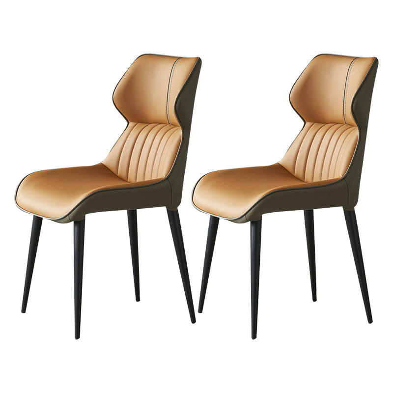 Contemporary Dining Chairs Leather Curved Parsons Arm Chair for Brasserie Light Orange 2 Piece Set Clearhalo ' kitchen&dining_furn' 'Dining Chairs' 'Dining Tables & Seating' 'dining_chair' 'furn' 'furn_dining_chair' 'Furniture' 'furniture_dining_chair' 'Kitchen & Dining Furniture' 'kitchen' 4511212