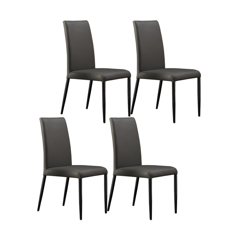 Industrial Design Solid Back Dining Side Chairs Faux Leather Dining Chairs Dark Gray 4 Piece Set Clearhalo ' kitchen&dining_furn' 'Dining Chairs' 'Dining Tables & Seating' 'dining_chair' 'furn' 'furn_dining_chair' 'Furniture' 'furniture_dining_chair' 'Kitchen & Dining Furniture' 'kitchen' 4511414