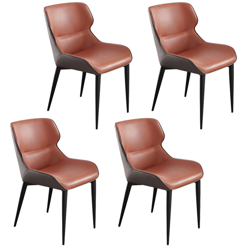 Contemporary Dining Room Chairs Matte Finish Leather Curved Parsons Arm Chair Orange 4 Piece Set Clearhalo ' kitchen&dining_furn' 'Dining Chairs' 'Dining Tables & Seating' 'dining_chair' 'furn' 'furn_dining_chair' 'Furniture' 'furniture_dining_chair' 'Kitchen & Dining Furniture' 'kitchen' 4511528