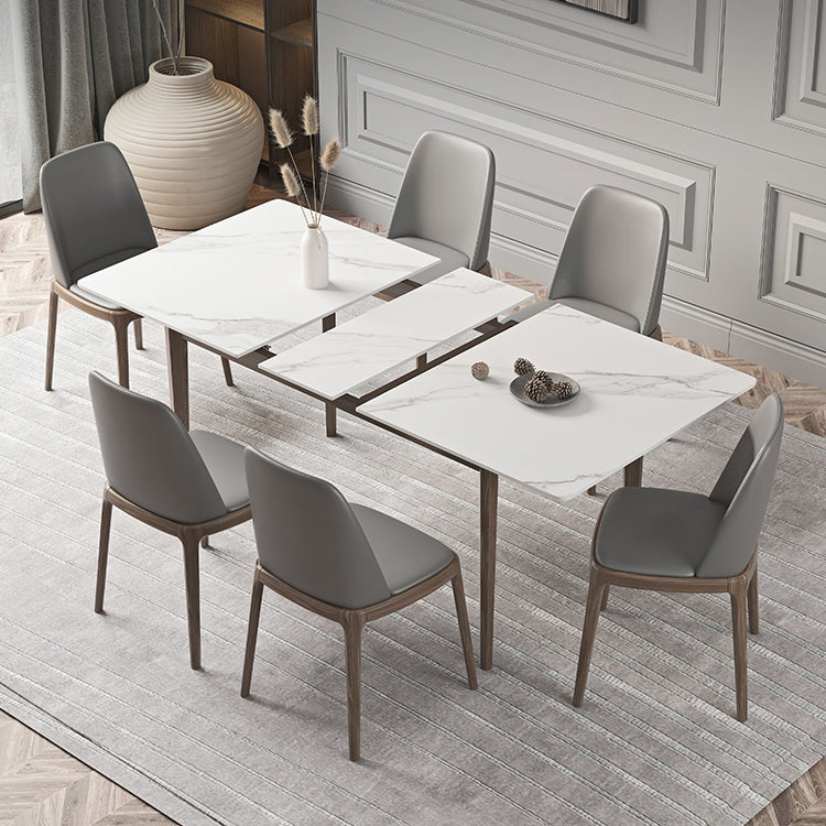 Nordic Extendable 1/4/5/7 Pieces Dining Set Sintered Stone Table with Leather Chairs 7 Pieces: Table, 6 Chairs Clearhalo 'Dining Room Sets' 'Dining Tables & Seating' 'dining_room_set' 'furn' 'furn_dining_room_set' 'Furniture' 'furniture_dining_room_set' 'Kitchen & Dining Furniture' 'kitchen&dining_furn' 'kitchen' 4511677