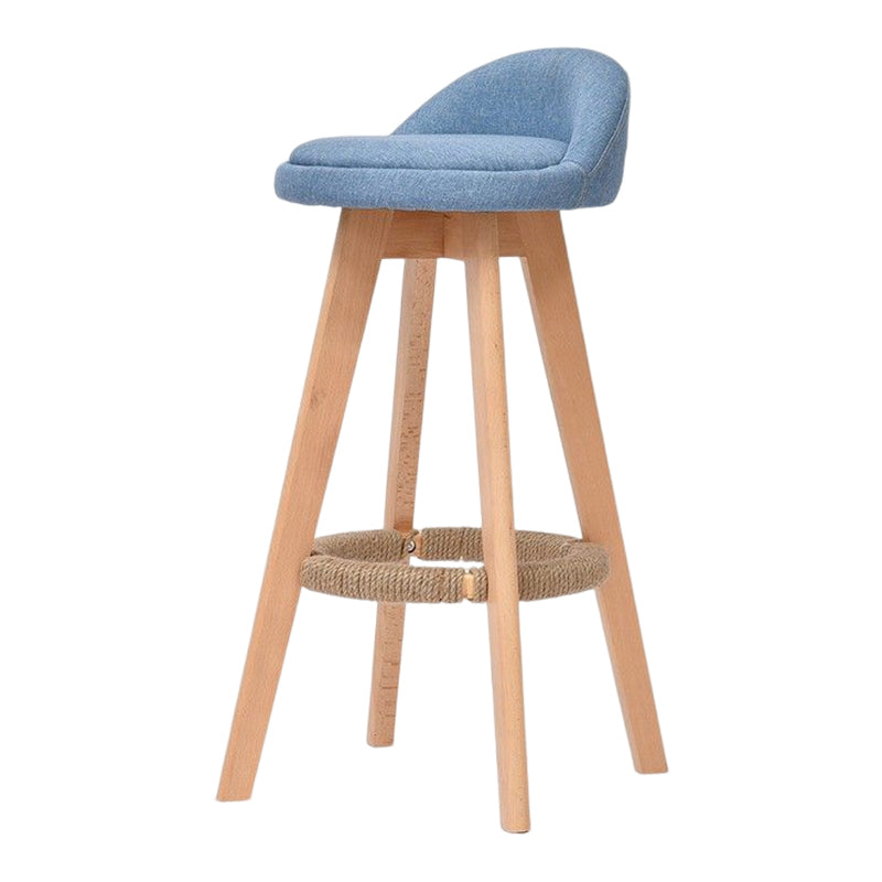 Modern Solid Wood Bar Stool Footrest Low Back Bucket Counter Stool with Cushion, 1 Piece Lake Blue Natural Clearhalo 'Bar Furniture' 'Bar Stools' 'bar_stools' 'furn' 'furn_bar_stools' 'furniture_bar_stools' 'Kitchen & Dining Furniture' 'kitchen&dining_furn' 'kitchen' 'kitchen_furn' Furniture' 4512440