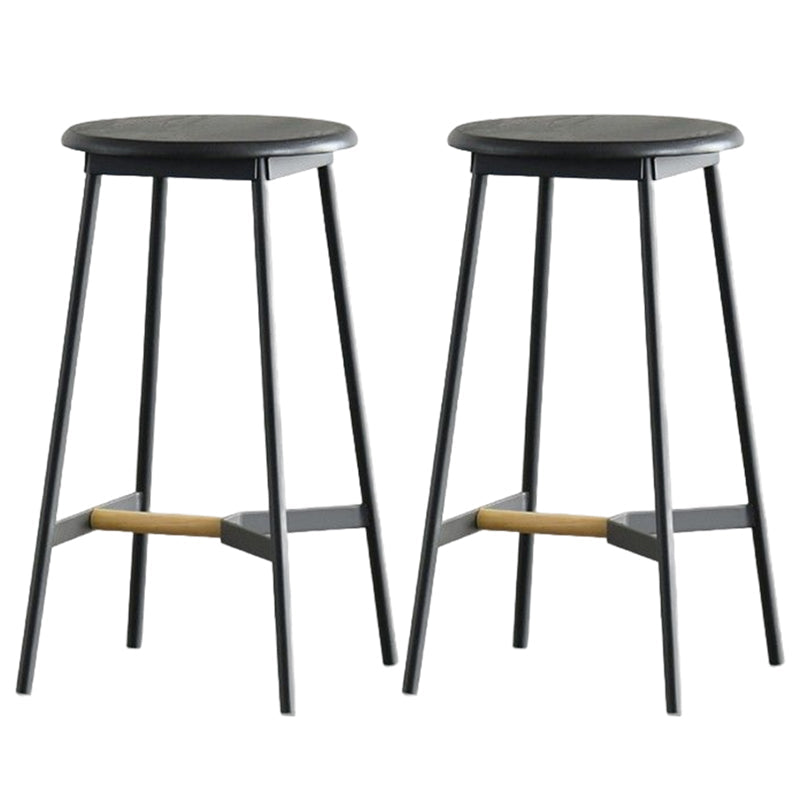 Modern Black Counter Bar Stool Wood Armless Bar Stool with Footrest and Iron Base 2 Piece Set Clearhalo 'Bar Furniture' 'Bar Stools' 'bar_stools' 'furn' 'furn_bar_stools' 'furniture_bar_stools' 'Kitchen & Dining Furniture' 'kitchen&dining_furn' 'kitchen' 'kitchen_furn' Furniture' 4512447