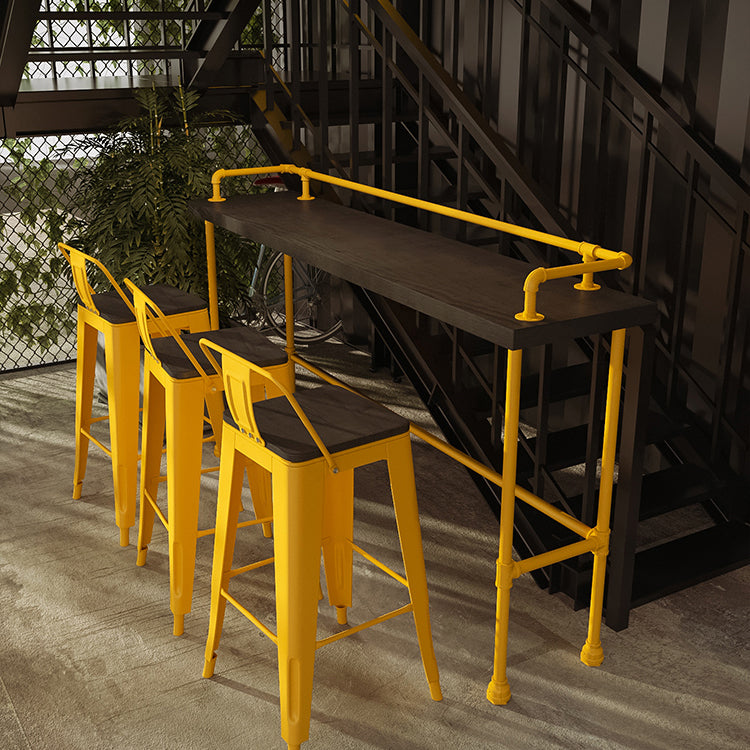 Industrial Wood Pub Table with Rectangle Table Top Yellow Trestle Table - 42" H 90.6"L x 17.7"W x 41.3"H Without Chairs Clearhalo 'Bar Furniture' 'Bar Tables' 'bar_tables' 'furn' 'furn_bar_tables' 'Furniture' 'furniture_bar_tables' 'Kitchen & Dining Furniture' 4512924