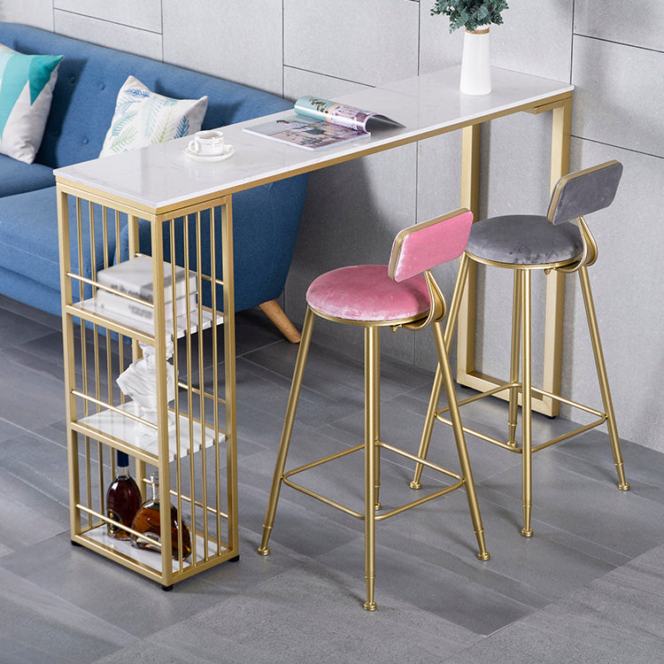 Marble Bistro Table with Rectangle Table Top Double Pedestal Table - 41.3" H 63"L x 15.7"W x 41.3"H White-Gold Faux Marble Clearhalo 'Bar Furniture' 'Bar Tables' 'bar_tables' 'furn' 'furn_bar_tables' 'Furniture' 'furniture_bar_tables' 'Kitchen & Dining Furniture' 4512942