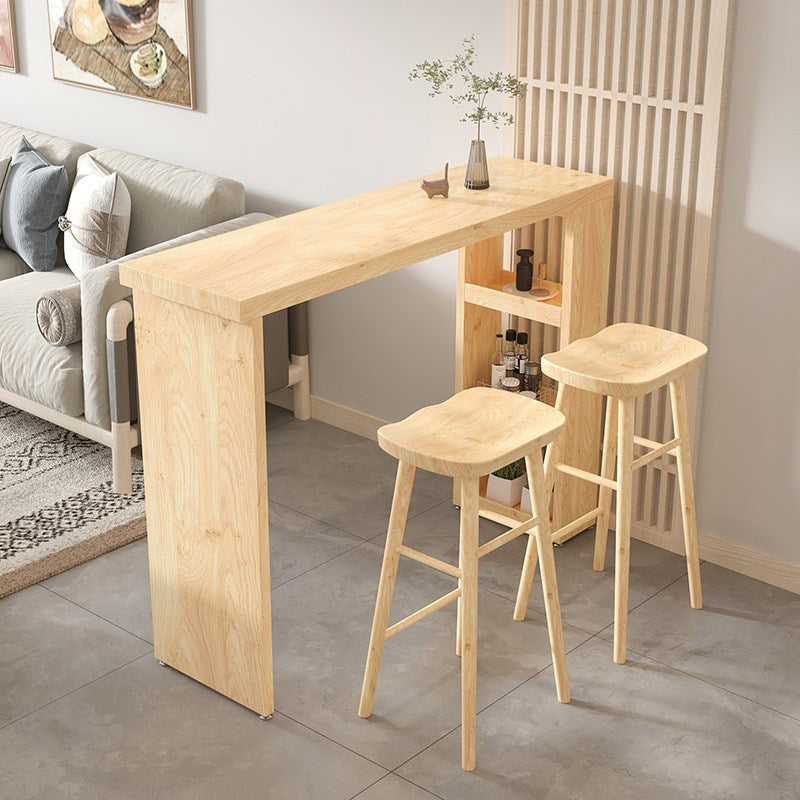 Modern Wood Counter Table with Rectangle Table Top Double Pedestal Table- 41.3" H 78.7"L x 15.7"W x 41.3"H Wood Without Chairs Clearhalo 'Bar Furniture' 'Bar Tables' 'bar_tables' 'furn' 'furn_bar_tables' 'Furniture' 'furniture_bar_tables' 'Kitchen & Dining Furniture' 4512980