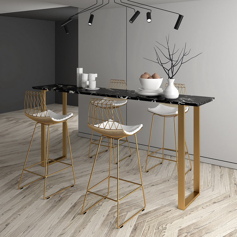 Glam Marble Bistro Table with Rectangle Table Top Sled Table - 41.3" H 118.1"L x 15.7"W x 41.3"H Gold-Black Without Chairs Clearhalo 'Bar Furniture' 'Bar Tables' 'bar_tables' 'furn' 'furn_bar_tables' 'Furniture' 'furniture_bar_tables' 'Kitchen & Dining Furniture' 4513005