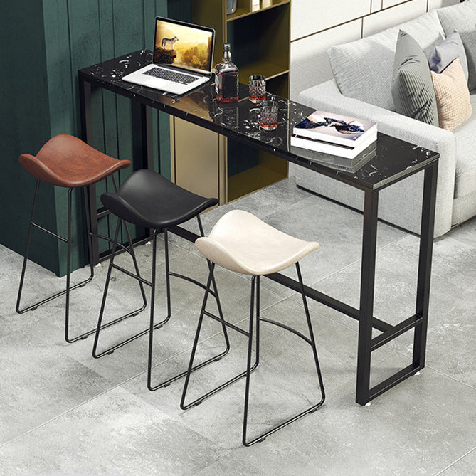 Marble Counter Height Table with Rectangle Table Top Trestle Table - 41.3" H 118.1"L x 15.7"W x 41.3"H Black Without Chairs Clearhalo 'Bar Furniture' 'Bar Tables' 'bar_tables' 'furn' 'furn_bar_tables' 'Furniture' 'furniture_bar_tables' 'Kitchen & Dining Furniture' 4513028