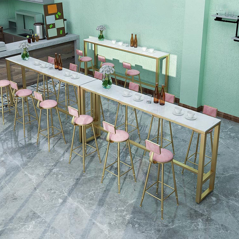 Glam Marble Bistro Bar Table with Rectangle Table Top Trestle Table - 41.3" H , Only Table 118.1"L x 15.7"W x 41.3"H Without Chairs Clearhalo 'Bar Furniture' 'Bar Tables' 'bar_tables' 'furn' 'furn_bar_tables' 'Furniture' 'furniture_bar_tables' 'Kitchen & Dining Furniture' 4513051