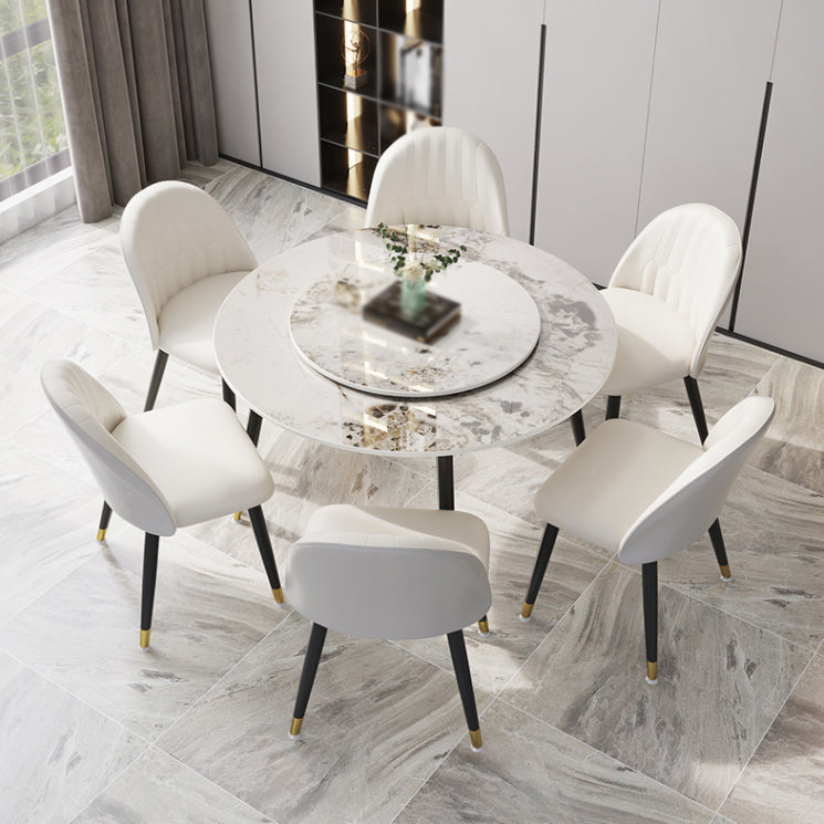 1/4/7 Pcs Metal Modern Dining Room Set with Round Table and Metal Legs Dining Set 7 Pieces: White-Gold Table, 6 White Chairs Clearhalo 'Dining Room Sets' 'Dining Tables & Seating' 'dining_room_set' 'furn' 'furn_dining_room_set' 'Furniture' 'furniture_dining_room_set' 'Kitchen & Dining Furniture' 'kitchen&dining_furn' 'kitchen' 4524201