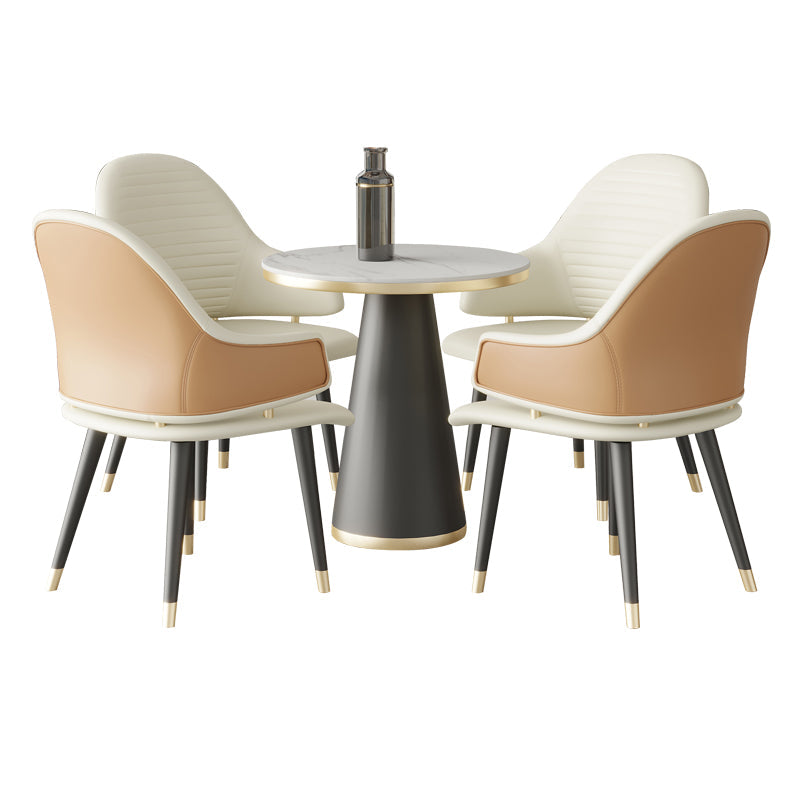 Glam Style 1/5 Pieces Dining Set Sintered Stone Dining Table Set for Home Use 5 Pieces: Table, 4 Orange Chairs Clearhalo 'Dining Room Sets' 'Dining Tables & Seating' 'dining_room_set' 'furn' 'furn_dining_room_set' 'Furniture' 'furniture_dining_room_set' 'Kitchen & Dining Furniture' 'kitchen&dining_furn' 'kitchen' 4524242