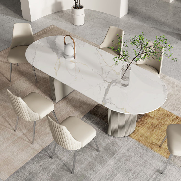 Contemporary 1/2/5/7 Pieces Dining Room Table Set Oval Shape Dining Table Set with Chair 7 Pieces: Table, 6 Chairs Clearhalo 'Dining Room Sets' 'Dining Tables & Seating' 'dining_room_set' 'furn' 'furn_dining_room_set' 'Furniture' 'furniture_dining_room_set' 'Kitchen & Dining Furniture' 'kitchen&dining_furn' 'kitchen' 4524435