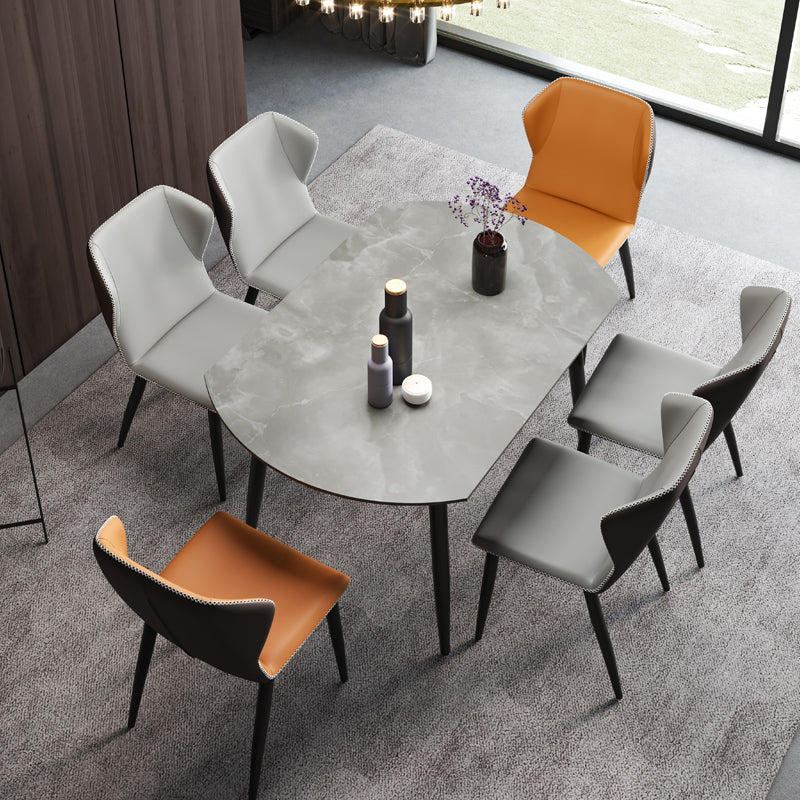 Modern 1/3/4/5/7 Pieces Dining Sintered Stone Dining Table Set with Metal Legs for Home 7 Pieces: Table, 6 Chairs Clearhalo 'Dining Room Sets' 'Dining Tables & Seating' 'dining_room_set' 'furn' 'furn_dining_room_set' 'Furniture' 'furniture_dining_room_set' 'Kitchen & Dining Furniture' 'kitchen&dining_furn' 'kitchen' 4524449