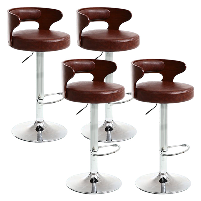 Modern Rotatable Backrest Counter Stool Steel Household Bar Stool with Cushion and Pedal Red 4 Piece Set Clearhalo 'Bar Furniture' 'Bar Stools' 'bar_stools' 'furn' 'furn_bar_stools' 'furniture_bar_stools' 'Kitchen & Dining Furniture' 'kitchen&dining_furn' 'kitchen' 'kitchen_furn' Furniture' 4527434