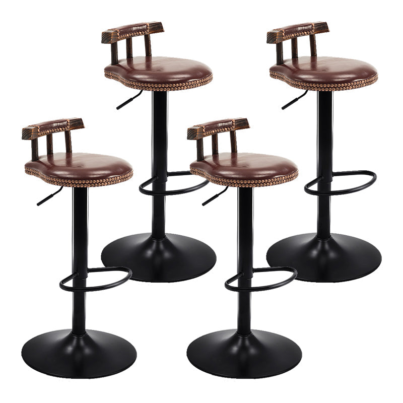 Modern Wood Bar Stool Iron Legs Low Back Nail-head Trim Counter Stool with Cushion Brown 4 Piece Set Clearhalo 'Bar Furniture' 'Bar Stools' 'bar_stools' 'furn' 'furn_bar_stools' 'furniture_bar_stools' 'Kitchen & Dining Furniture' 'kitchen&dining_furn' 'kitchen' 'kitchen_furn' Furniture' 4527843
