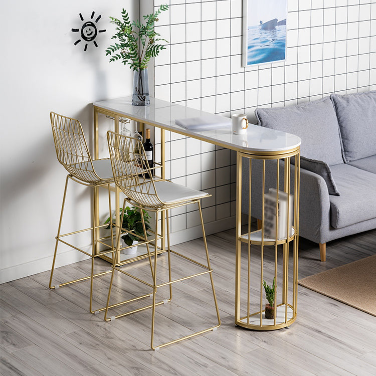 White and Black Glam Style Table in Faux Marble and Metal Coffe Shop Bar Table 70.9"L x 15.7"W x 41.3"H Gold Without Chairs Clearhalo 'Bar Furniture' 'Bar Tables' 'bar_tables' 'furn' 'furn_bar_tables' 'Furniture' 'furniture_bar_tables' 'Kitchen & Dining Furniture' 4528235