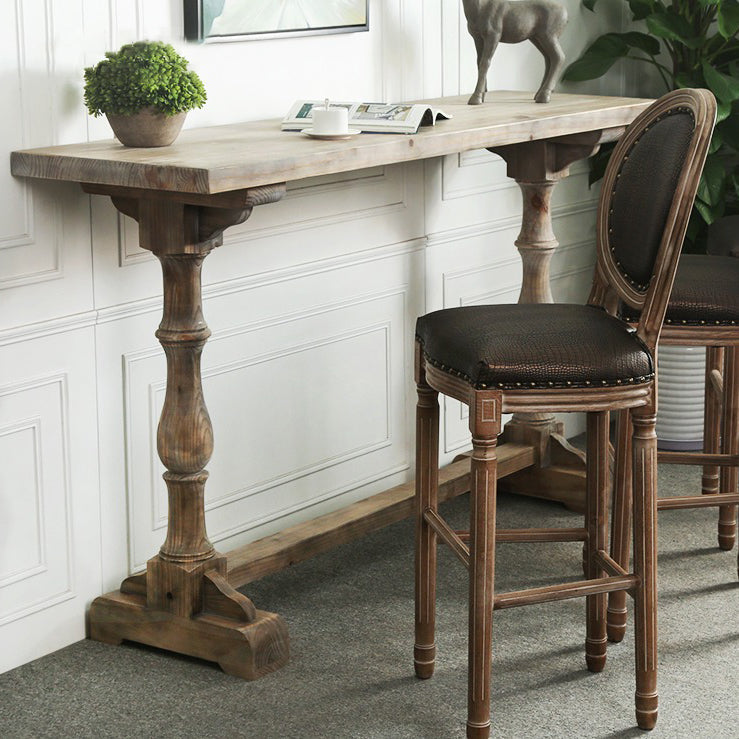 Modern Wood Counter Table with Rectangle Table Top Trestle Table - 41.3" H 86.6"L x 19.7"W x 41.3"H Light Brown Without Chairs Clearhalo 'Bar Furniture' 'Bar Tables' 'bar_tables' 'furn' 'furn_bar_tables' 'Furniture' 'furniture_bar_tables' 'Kitchen & Dining Furniture' 4528249