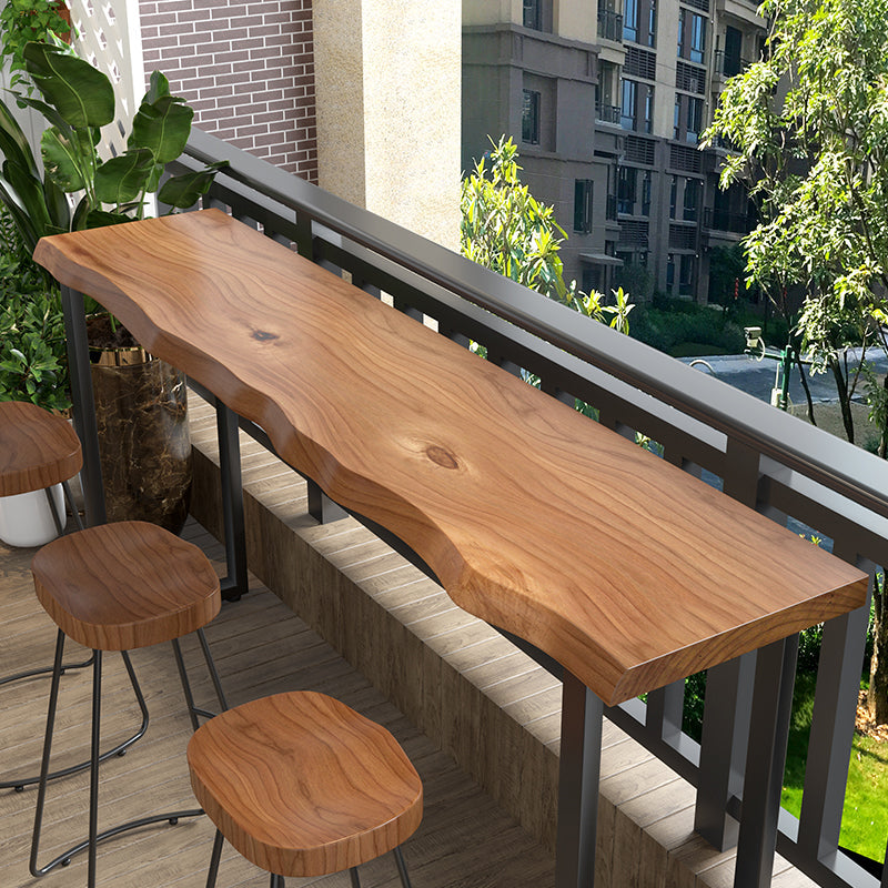 Brown Modern Style Specialty Table Solid Wood and Iron Bar Table for Restaurant 94.5"L x 17.7"W x 41.3"H Without Chairs Clearhalo 'Bar Furniture' 'Bar Tables' 'bar_tables' 'furn' 'furn_bar_tables' 'Furniture' 'furniture_bar_tables' 'Kitchen & Dining Furniture' 4528335
