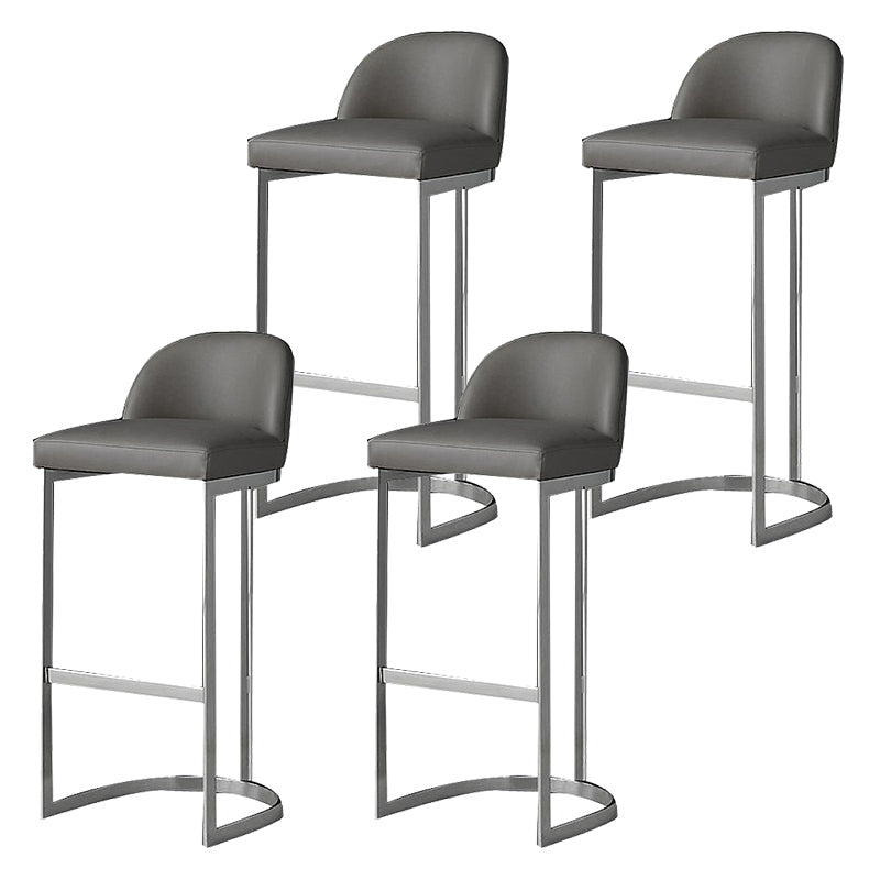 Glam Mental Leather Bar Stools Indoor Barstool with Iron Legs and Low Back Silver 4 Piece Set Clearhalo 'Bar Furniture' 'Bar Stools' 'bar_stools' 'furn' 'furn_bar_stools' 'furniture_bar_stools' 'Kitchen & Dining Furniture' 'kitchen&dining_furn' 'kitchen' 'kitchen_furn' Furniture' 4536751