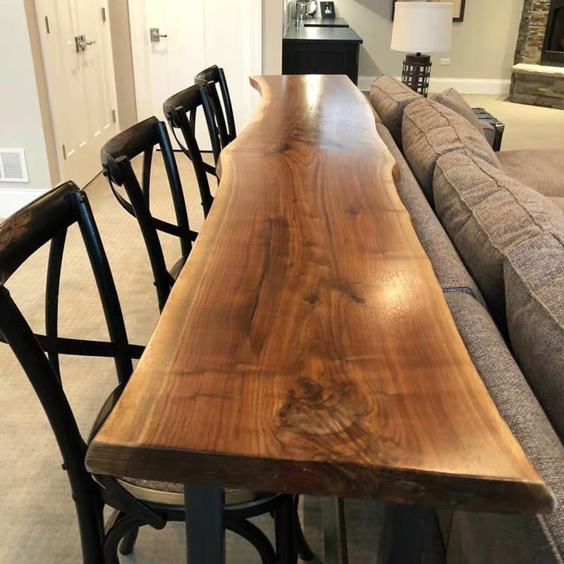 Brown Modern Style Table in Solid Wood and Metal Balcony Bar Table 98.4"L x 17.7"W x 41.3"H Clearhalo 'Bar Furniture' 'Bar Tables' 'bar_tables' 'Furniture' 'furniture_bar_tables' 'Kitchen & Dining Furniture' 4537564