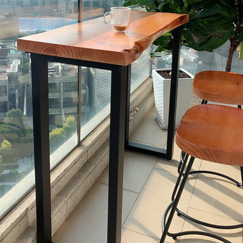 Brown Modern Style Table in Pine Wood and Metal Balcony Bar Table 63"L x 15.7"W x 41.3"H Without Chairs Clearhalo 'Bar Furniture' 'Bar Tables' 'bar_tables' 'furn' 'furn_bar_tables' 'Furniture' 'furniture_bar_tables' 'Kitchen & Dining Furniture' 4537586