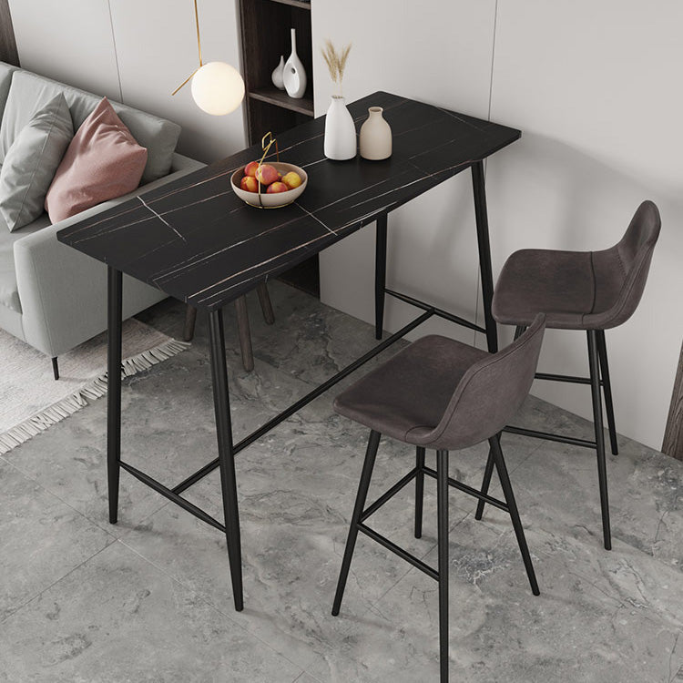 Modern Marble Pub Table with Rectangle Table Top Black Trestle Table - 42" H Gold-Black Without Chairs Clearhalo 'Bar Furniture' 'Bar Tables' 'bar_tables' 'furn' 'furn_bar_tables' 'Furniture' 'furniture_bar_tables' 'Kitchen & Dining Furniture' 4537602