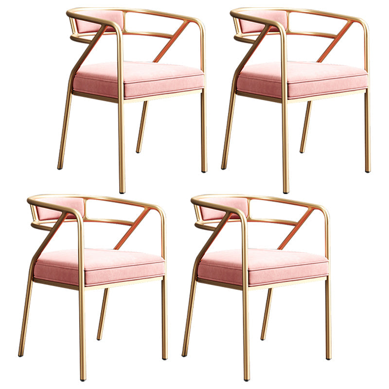 Metal Scandinavian Glam Kitchen Dining Room Arm Chair Open Back Chair Pink 4 Piece Set Clearhalo ' kitchen&dining_furn' 'Dining Chairs' 'Dining Tables & Seating' 'dining_chair' 'furn' 'furn_dining_chair' 'Furniture' 'furniture_dining_chair' 'Kitchen & Dining Furniture' 'kitchen' 4538835
