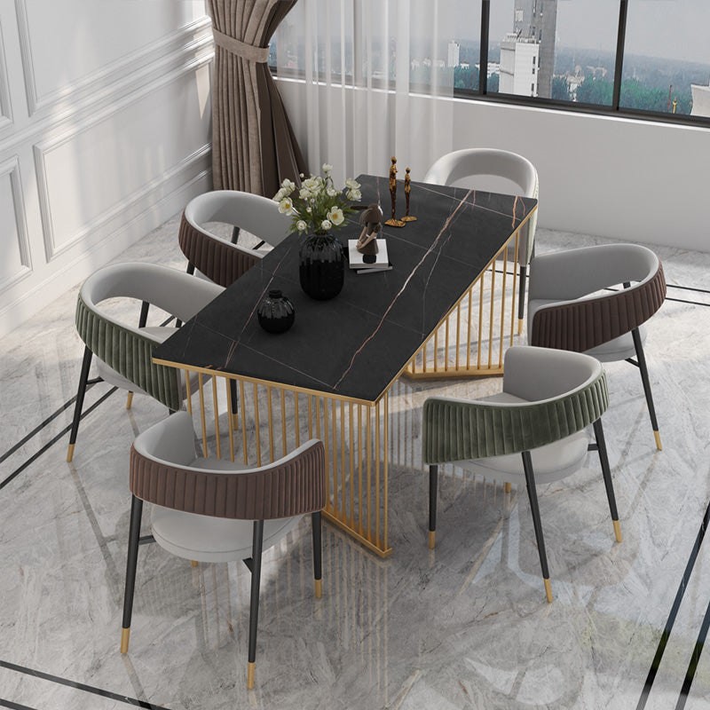 Glam Style 1/2/5/7 Pieces Dining Set Marble Top Dining Table Set with Velvet Chairs 7 Pieces: Black-gold Table, 6 Chairs Clearhalo 'Dining Room Sets' 'Dining Tables & Seating' 'dining_room_set' 'furn' 'furn_dining_room_set' 'Furniture' 'furniture_dining_room_set' 'Kitchen & Dining Furniture' 'kitchen&dining_furn' 'kitchen' 4541936