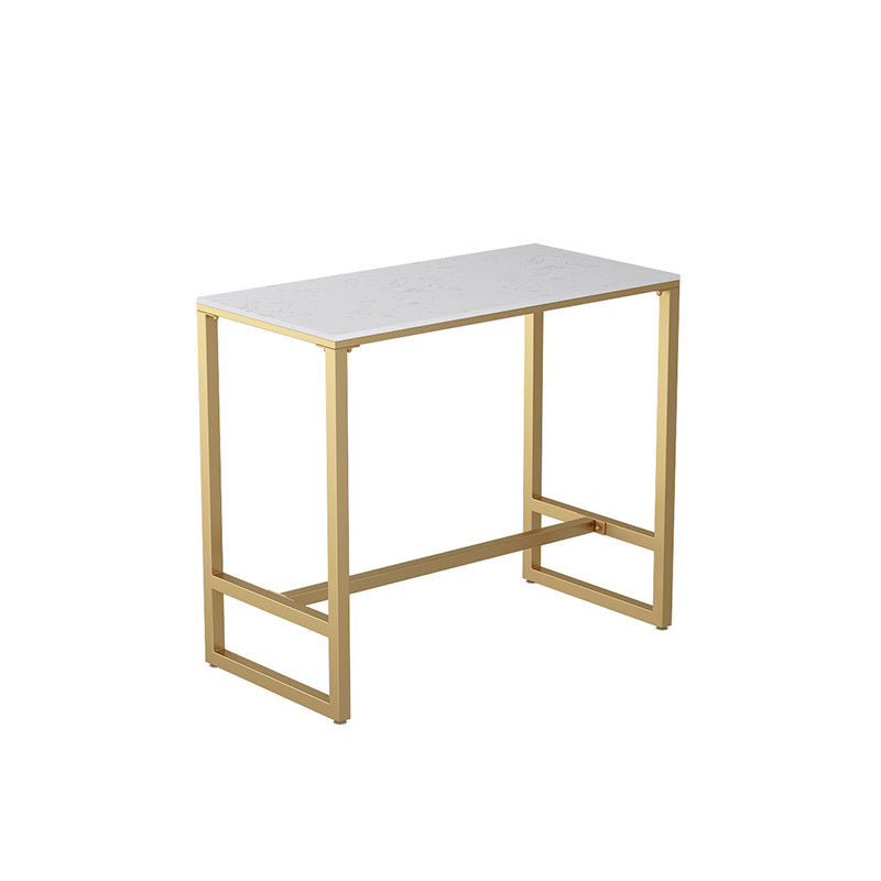 Contemporary Stone Trestle Counter Table Bistro Bar Height Cocktail Table in Gold White-Gold Without Chairs Clearhalo 'Bar Furniture' 'Bar Tables' 'bar_tables' 'furn' 'furn_bar_tables' 'Furniture' 'furniture_bar_tables' 'Kitchen & Dining Furniture' 4544403