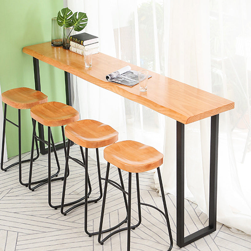 Brown Modern Style Bar Table Solid Wood and Iron Indoor Bar Table 110.2"L x 15.7"W x 41.3"H Brown Without Chairs Clearhalo 'Bar Furniture' 'Bar Tables' 'bar_tables' 'furn' 'furn_bar_tables' 'Furniture' 'furniture_bar_tables' 'Kitchen & Dining Furniture' 4544475