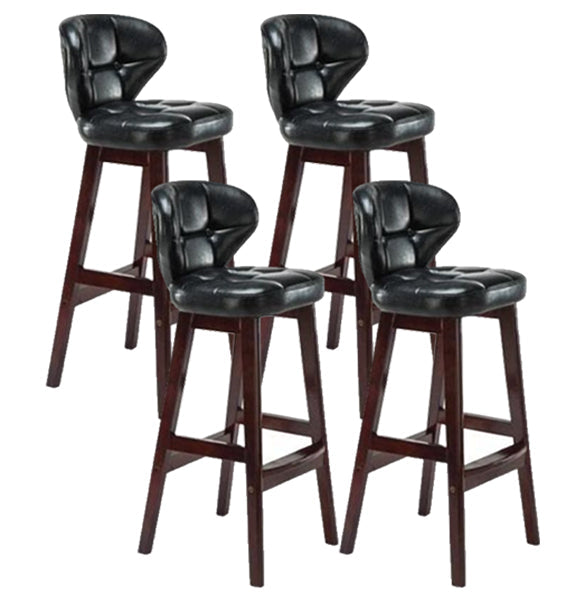 Modern Armless Backrest Counter Stool Wood Study Bar Stool with Leather Cushion and Pedal Black Brown 4 Piece Set Clearhalo 'Bar Furniture' 'Bar Stools' 'bar_stools' 'furn' 'furn_bar_stools' 'furniture_bar_stools' 'Kitchen & Dining Furniture' 'kitchen&dining_furn' 'kitchen' 'kitchen_furn' Furniture' 4544605