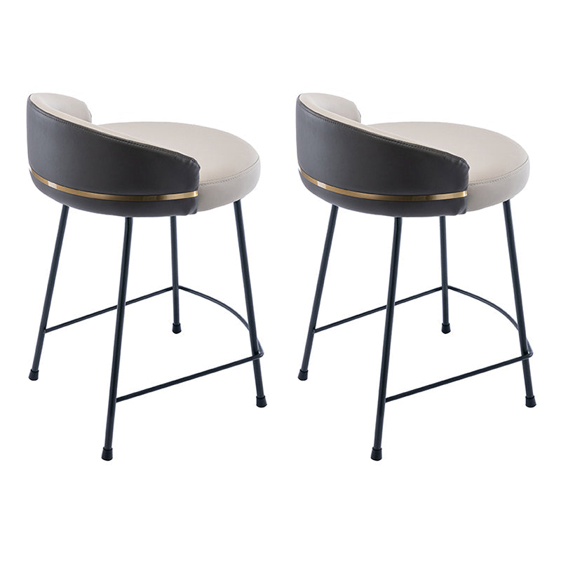 Modern Counter Bar Stool Armless Leather Bar Stool with Footrest Metal Base Grey 2 Piece Set Counter Stool (24"H) Clearhalo 'Bar Furniture' 'Bar Stools' 'bar_stools' 'furn' 'furn_bar_stools' 'furniture_bar_stools' 'Kitchen & Dining Furniture' 'kitchen&dining_furn' 'kitchen' 'kitchen_furn' Furniture' 4544851
