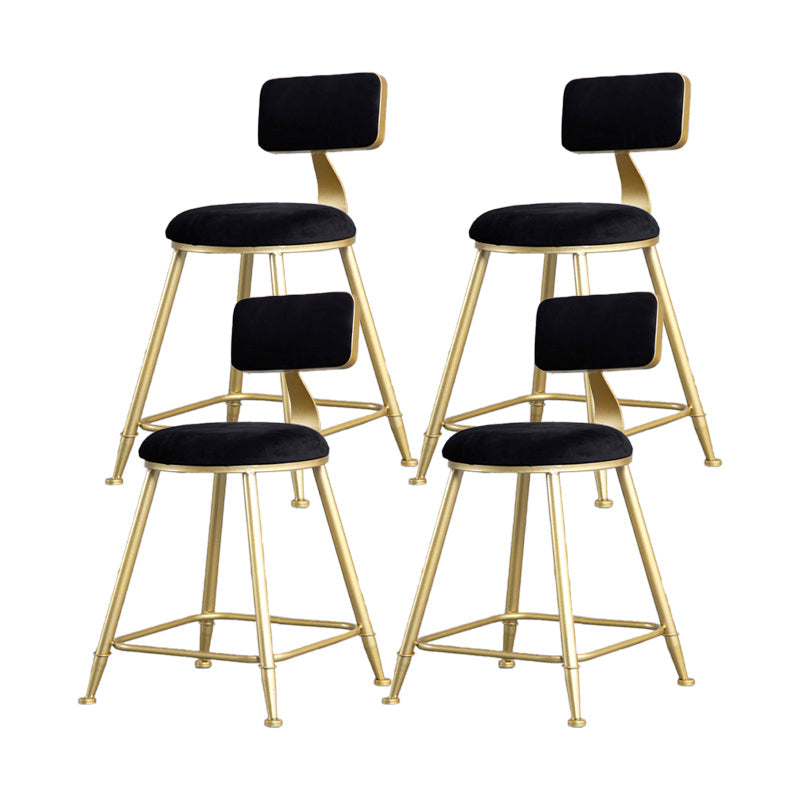 Glam Armless Backrest Counter Stool Iron Beauty Shop Bar Stool with Velvet Cushion Black 4 Piece Set Short Stool(18"H) Clearhalo 'Bar Furniture' 'Bar Stools' 'bar_stools' 'furn' 'furn_bar_stools' 'furniture_bar_stools' 'Kitchen & Dining Furniture' 'kitchen&dining_furn' 'kitchen' 'kitchen_furn' Furniture' 4545215