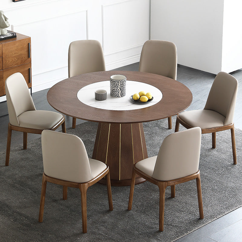 Contemporary 1/4/5/7 Pieces Dining Sintered Stone Dining Table Set with Wooden Legs 7 Pieces: Table, 6 Chairs Clearhalo 'Dining Room Sets' 'Dining Tables & Seating' 'dining_room_set' 'furn' 'furn_dining_room_set' 'Furniture' 'furniture_dining_room_set' 'Kitchen & Dining Furniture' 'kitchen&dining_furn' 'kitchen' 4545620