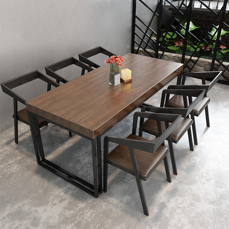 Industrial 1/4/5/7 Pieces Dinette Set Solid Wood Dining Table Set 7 Pieces: Table, 6 Black Chairs Clearhalo 'Dining Room Sets' 'Dining Tables & Seating' 'dining_room_set' 'furn' 'furn_dining_room_set' 'Furniture' 'furniture_dining_room_set' 'Kitchen & Dining Furniture' 'kitchen&dining_furn' 'kitchen' 4545679