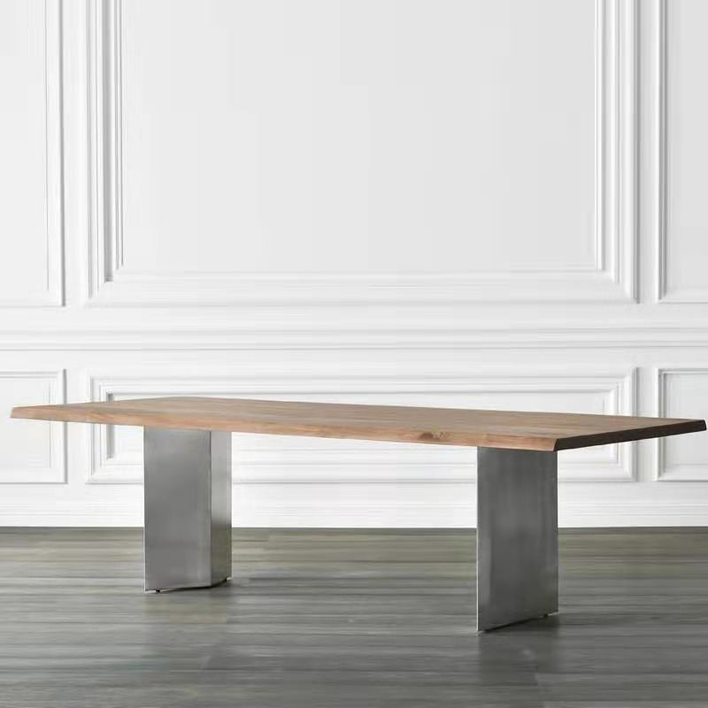 Rectangle Shape Glam Dining Table Double Pedestal Table with Solid Wood 86.6"L x 35.4"W x 29.5"H Without Chairs Clearhalo ' dining_table' 'Dining Tables & Seating' 'Dining Tables' 'furn' 'furn_dining_table' 'Furniture' 'furniture_dining_table' 'Kitchen & Dining Furniture' 'kitchen&dining_furn' 'kitchen' 'kitchen_dining_table' 4545885