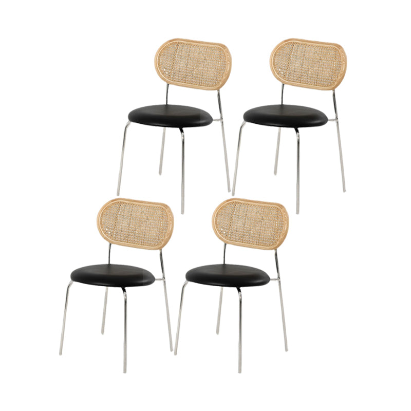 Industrial Design Armless Side Chairs PU Leather Open Back Dining Chairs Natural Wood Black 4 Piece Set Clearhalo ' kitchen&dining_furn' 'Dining Chairs' 'Dining Tables & Seating' 'dining_chair' 'furn' 'furn_dining_chair' 'Furniture' 'furniture_dining_chair' 'Kitchen & Dining Furniture' 'kitchen' 4546584