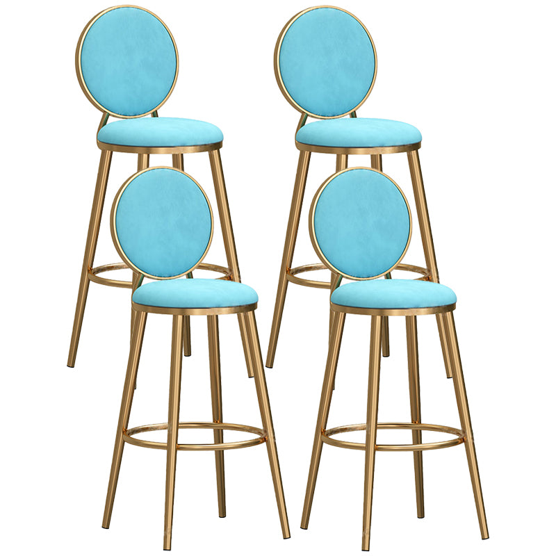 Glam Armless Backrest Counter Stool Steel Bookstore Bar Stool with Velvet Cushion Sky Blue 4 Piece Set Clearhalo 'Bar Furniture' 'Bar Stools' 'bar_stools' 'furn' 'furn_bar_stools' 'furniture_bar_stools' 'Kitchen & Dining Furniture' 'kitchen&dining_furn' 'kitchen' 'kitchen_furn' Furniture' 4555454