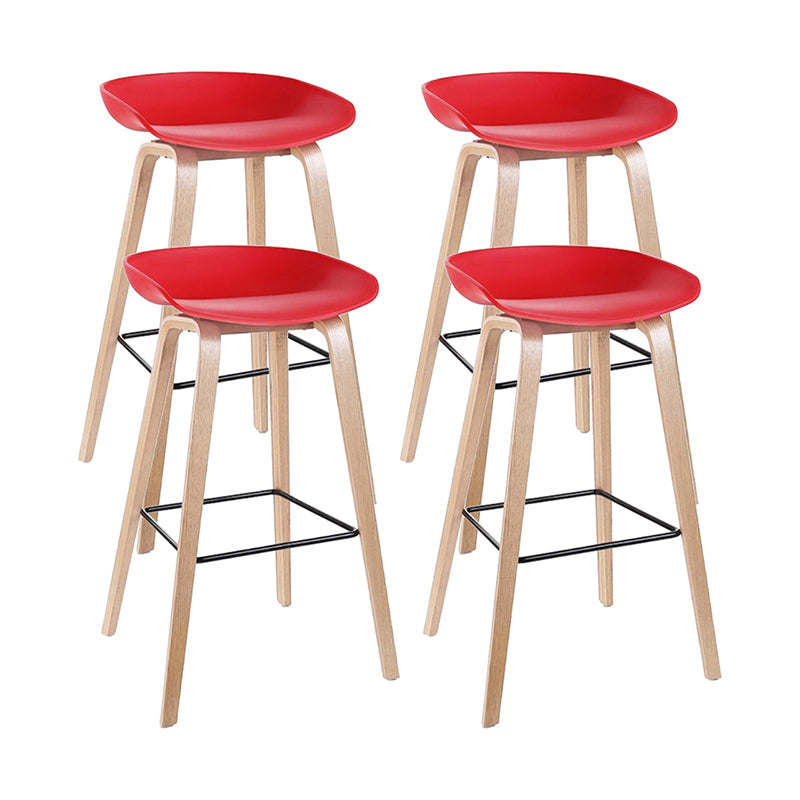 Modern Style Solid Wood Bar Stool with Footrest Low Back Bistro Bar Stool 30 Inches Red 4 Piece Set Clearhalo 'Bar Furniture' 'Bar Stools' 'bar_stools' 'furn' 'furn_bar_stools' 'furniture_bar_stools' 'Kitchen & Dining Furniture' 'kitchen&dining_furn' 'kitchen' 'kitchen_furn' Furniture' 4555667