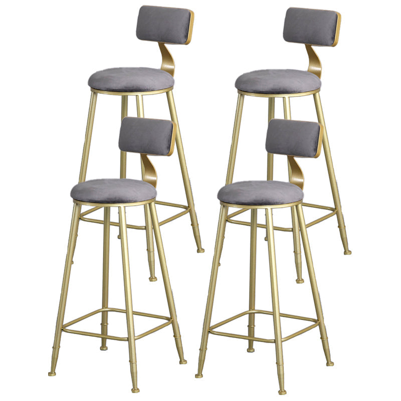 Glam Armless Backrest Counter Stool Iron Bar Stool with Velvet Cushion and Pedal Gray 4 Piece Set Clearhalo 'Bar Furniture' 'Bar Stools' 'bar_stools' 'furn' 'furn_bar_stools' 'furniture_bar_stools' 'Kitchen & Dining Furniture' 'kitchen&dining_furn' 'kitchen' 'kitchen_furn' Furniture' 4555713