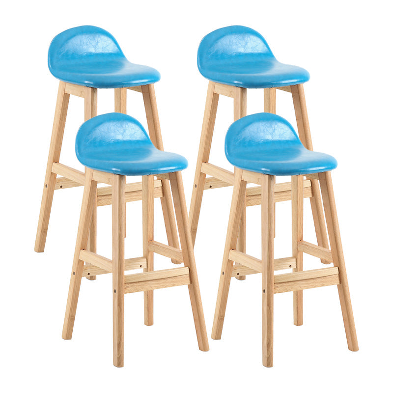 Contemporary Leather Solid Wood Barstools Indoor Bar Stool with Low Back Sky Blue 4 Piece Set Clearhalo 'Bar Furniture' 'Bar Stools' 'bar_stools' 'furn' 'furn_bar_stools' 'furniture_bar_stools' 'Kitchen & Dining Furniture' 'kitchen&dining_furn' 'kitchen' 'kitchen_furn' Furniture' 4555803