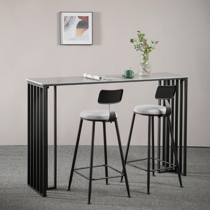Modern Marble Table with Rectangle Table Top Black Sled Table - 42" H 78.7"L x 15.7"W x 41.3"H Grey Without Chairs Clearhalo 'Bar Furniture' 'Bar Tables' 'bar_tables' 'furn' 'furn_bar_tables' 'Furniture' 'furniture_bar_tables' 'Kitchen & Dining Furniture' 4556202