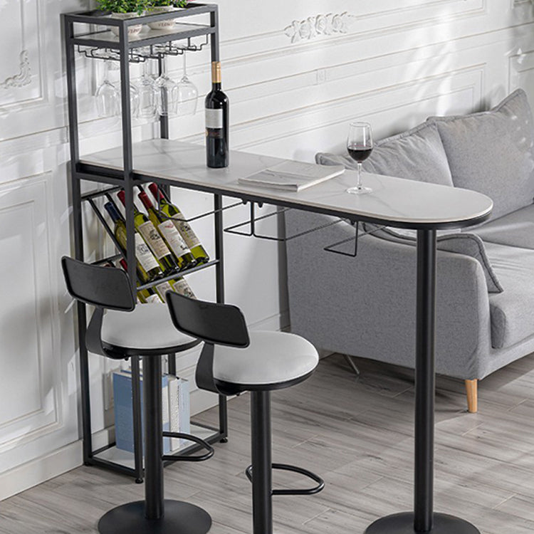 Glam Marble Bar Table with Specialty Table Top Double Pedestal Table - 41.3" H 70.9"L x 15.7"W x 41.3"H Black Without Chairs Clearhalo 'Bar Furniture' 'Bar Tables' 'bar_tables' 'furn' 'furn_bar_tables' 'Furniture' 'furniture_bar_tables' 'Kitchen & Dining Furniture' 4556300